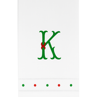 Monogrammed Red & Green Swiss Dot Guest Towels