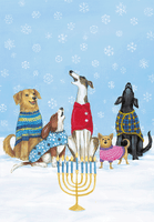 Dogs Around the Menorah Hanukkah Card
