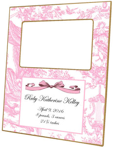 Pink Toile Birth Announcement Personalized Picture Frame