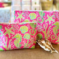 Monogrammed Hot Pink & Lime Seahorse Cosmetic Bags