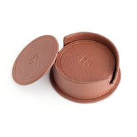 6 Round Coasters in Leather Holder
