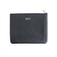 Monogrammed Leather Zipper Travel Pouch
