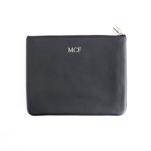 Monogrammed Leather Zipper Travel Pouch