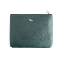 Monogrammed Leather Zipper Travel Pouch
