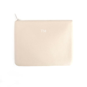 Monogrammed Leather Zipper Travel Pouch