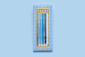 Blue Gingham Pencil Set