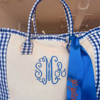 Monogrammed Gingham Weekender Tote