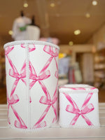 Pink & White Bow Waste Basket and Tissue Set
