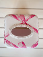 Pink & White Bow Waste Basket and Tissue Set
