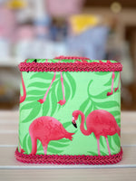 Green & Hot Pink Flamingo Wastebasket
