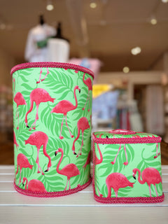 Green & Hot Pink Flamingo Wastebasket Set