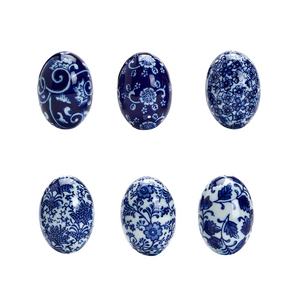 Blue and White Handpainted Easter Eggs/Set of 6