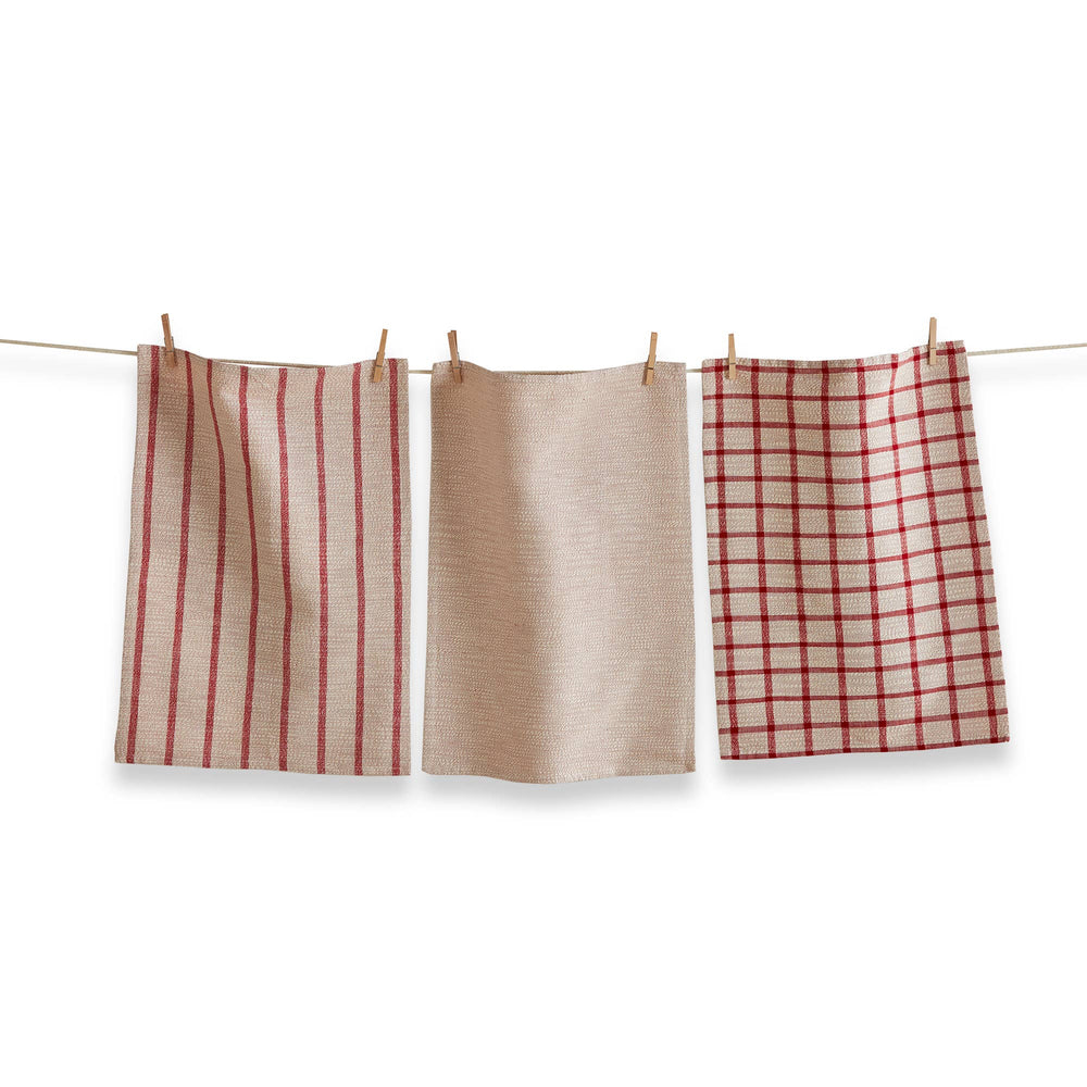 Khaki and Red Vintage Dishtowels