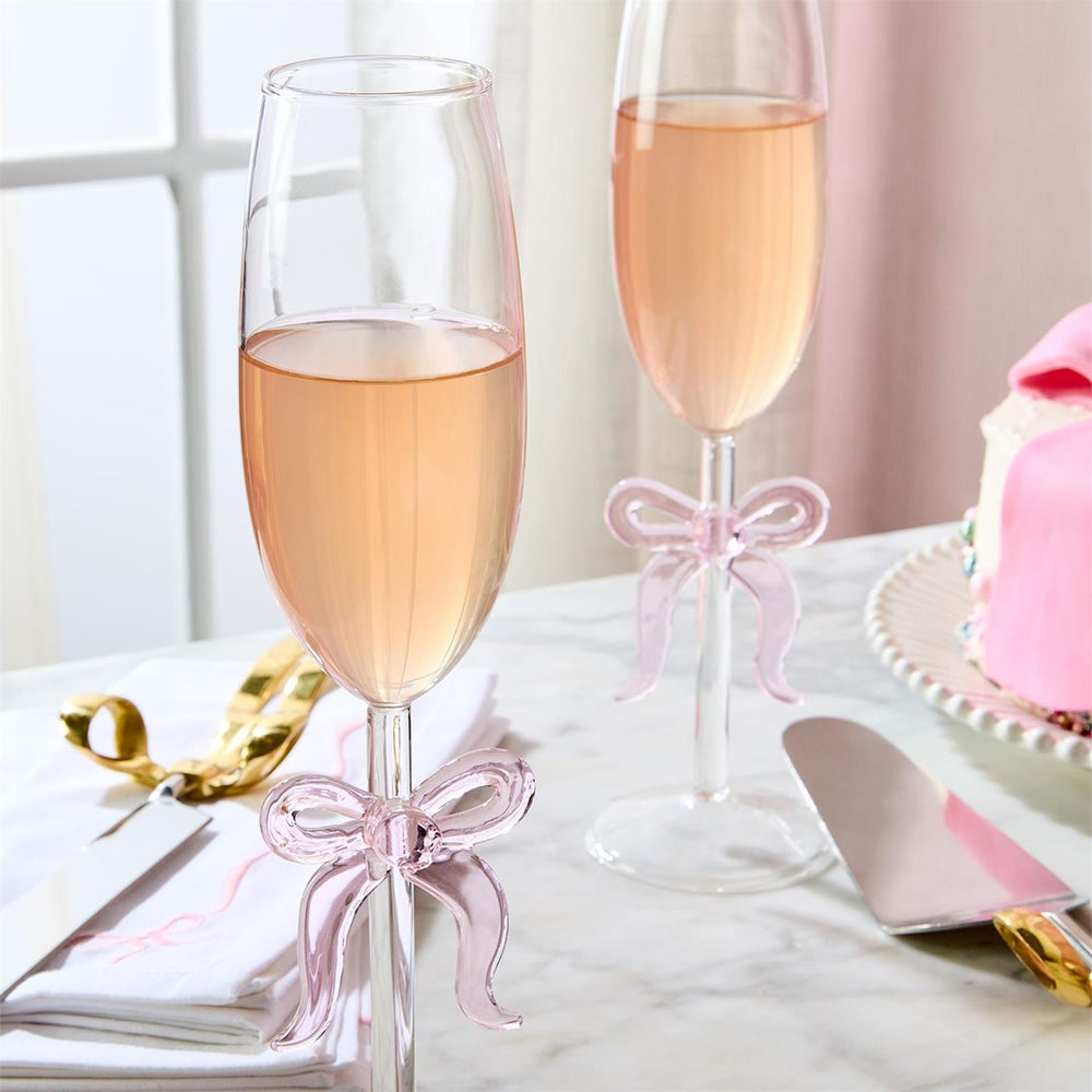 Pink Bow Champagne Glasses
