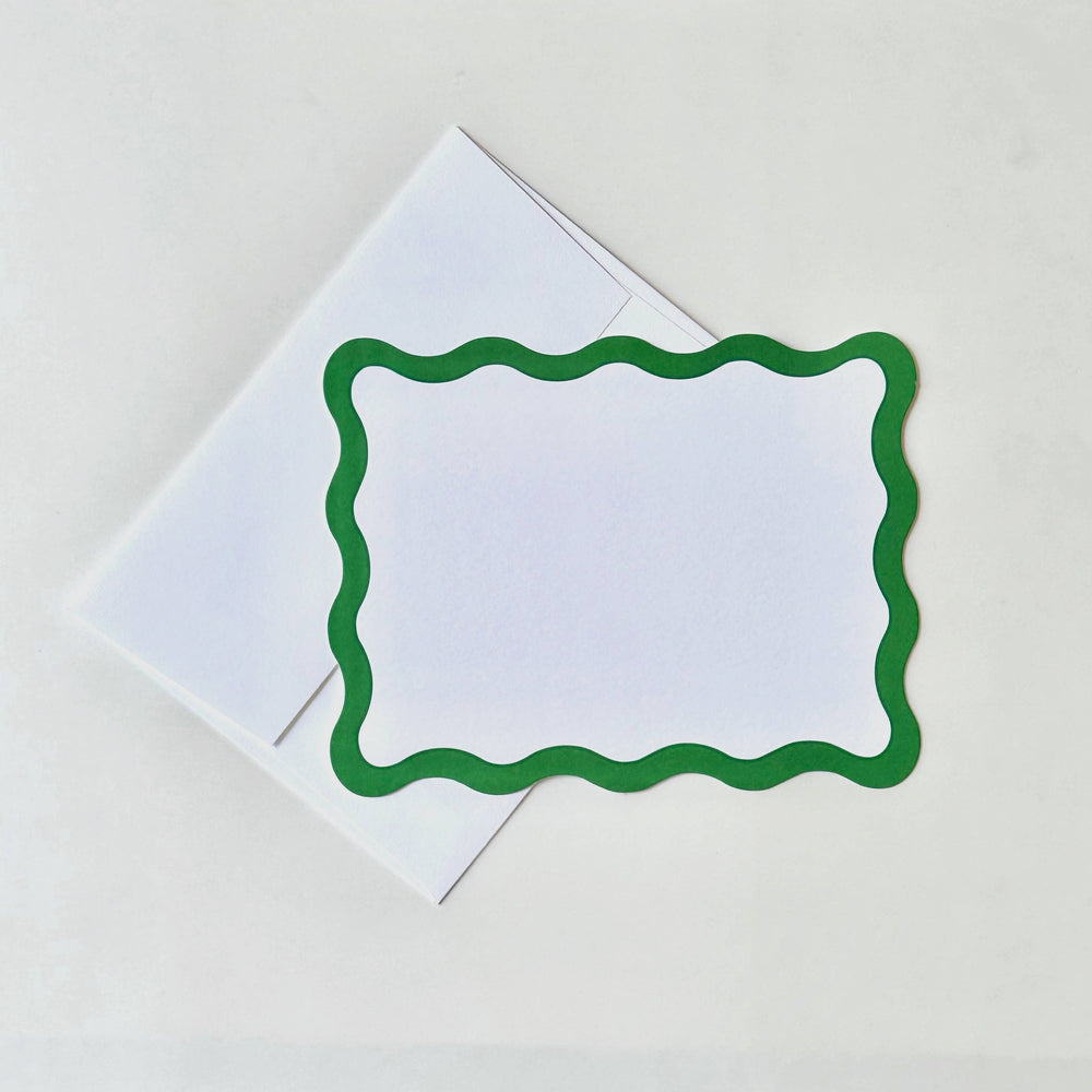 Holiday Green Scallop Edge Flat Note Cards