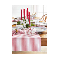 Red White Ticking Stripe Cotton Table Runner