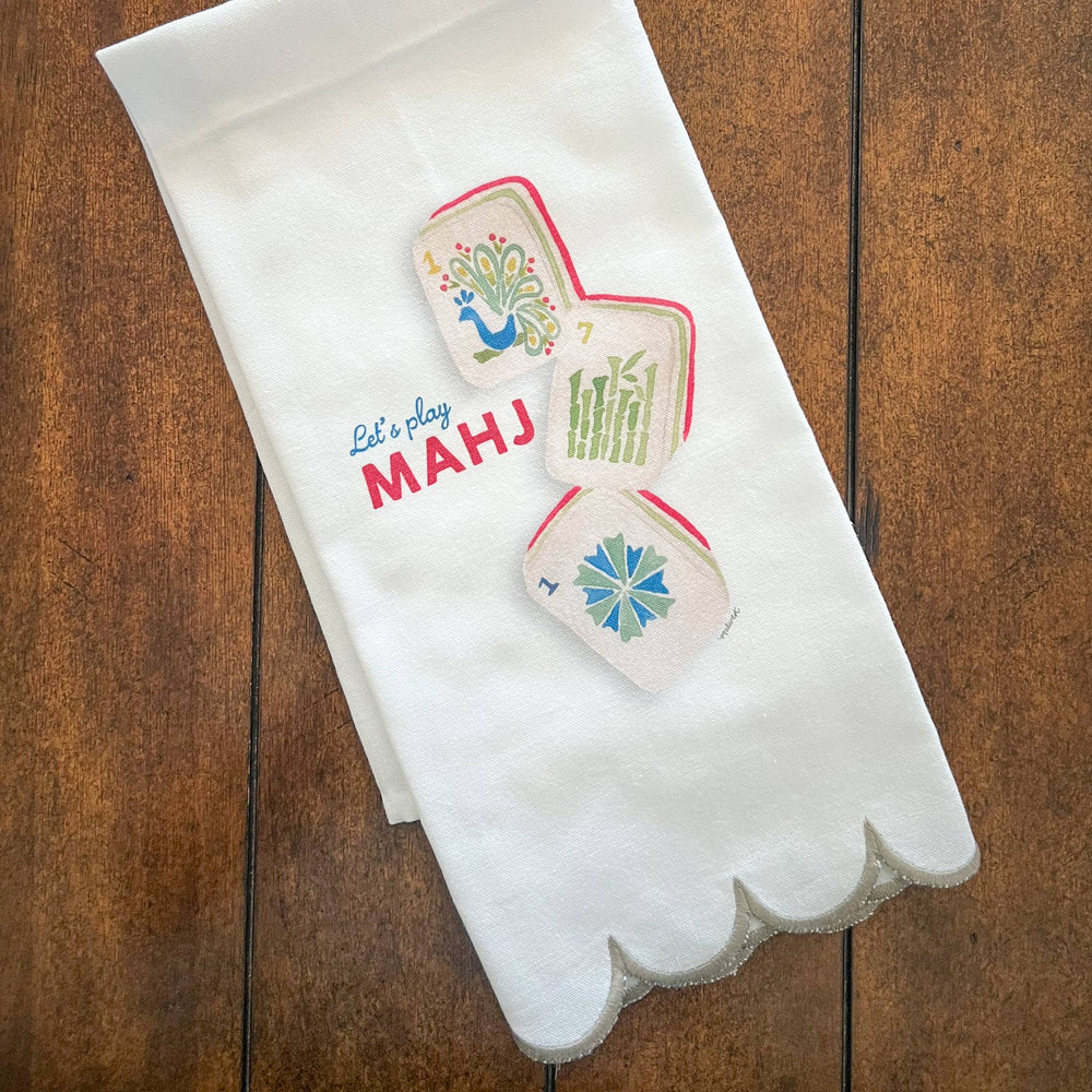 Mahjong Scalloped Tea Towel