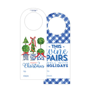 Merry Christmas Topiary Trio/ Pairs Well Wine Tags