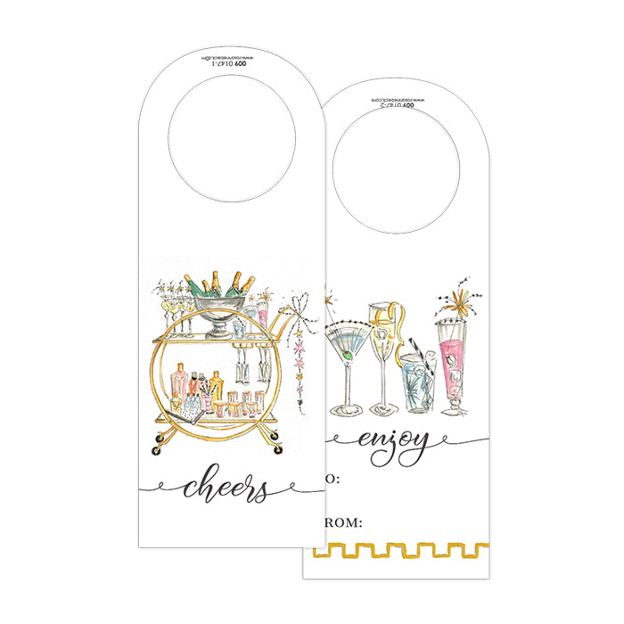 Cheers Gold Champagne Bar Cart Wine Tags
