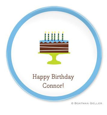 Birthday Cake Blue Melamine Plate