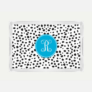 Monogrammed White Cheetah Lucite Serving Tray