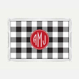 Monogrammed Buffalo Check Lucite Serving Tray
