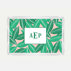 Monogrammed Banana Leaf Lucite Serving Tray