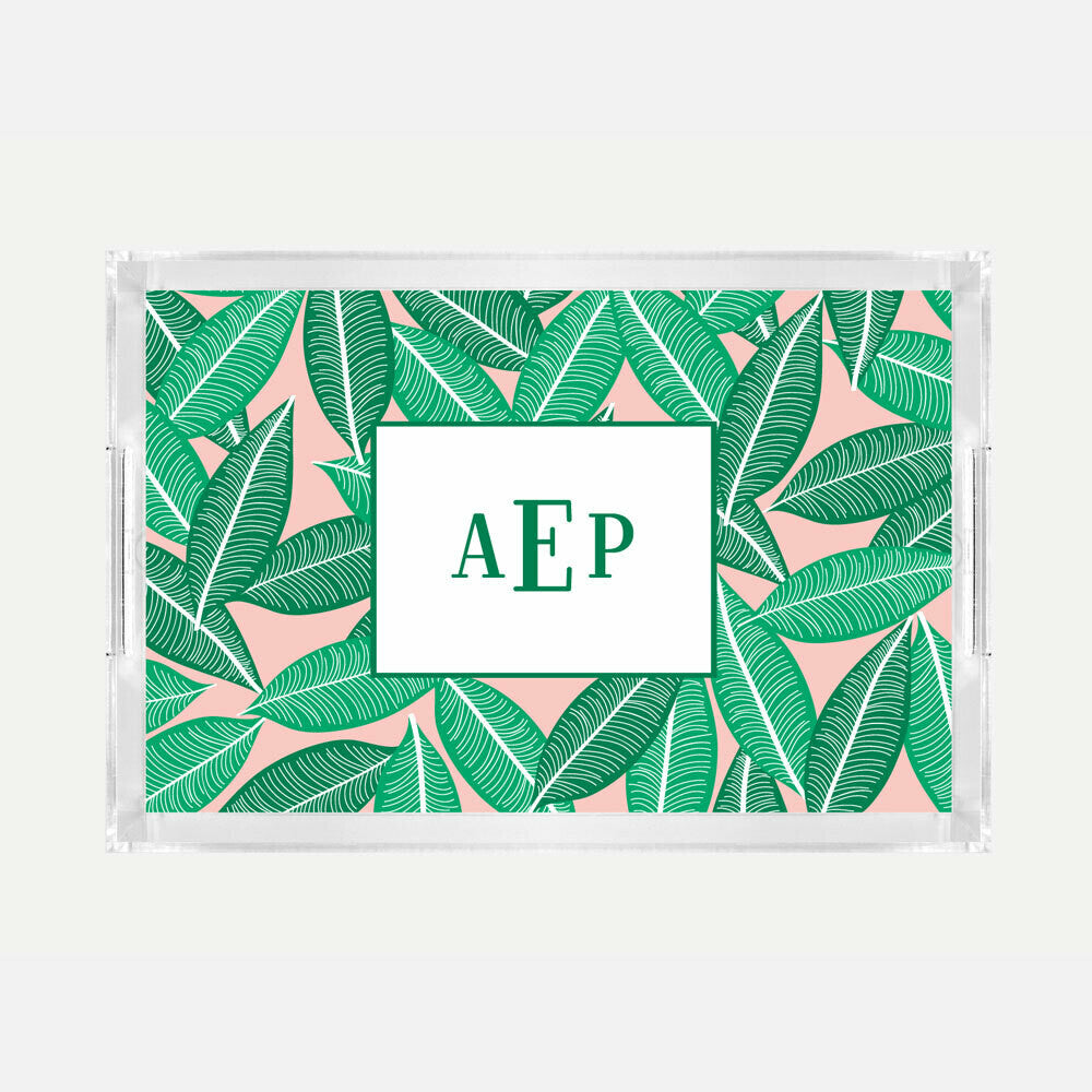 Monogrammed Banana Leaf Lucite Serving Tray