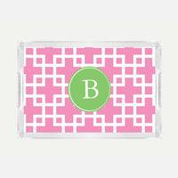 Monogrammed Squared Pink Lucite Serving Tray
