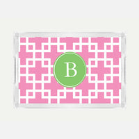 Monogrammed Squared Pink Lucite Serving Tray
