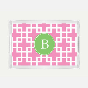 Monogrammed Squared Pink Lucite Serving Tray