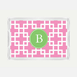 Monogrammed Squared Pink Lucite Serving Tray