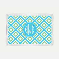 Monogrammed Geo Blue Lucite Serving Tray
