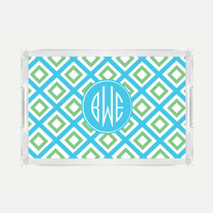 Monogrammed Geo Blue Lucite Serving Tray