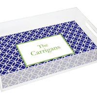 Monogrammed Navy Clover Lucite Serving Tray