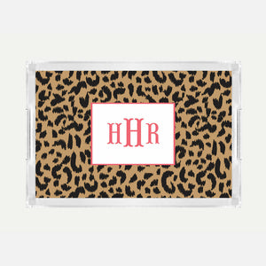 Monogrammed Leopard Lucite Serving Tray