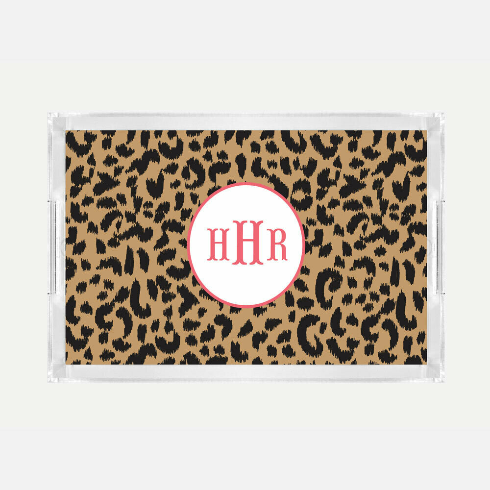 Monogrammed Leopard Lucite Serving Tray