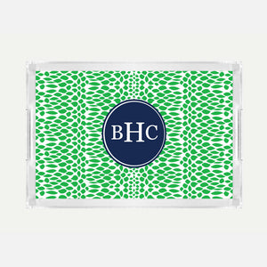 Monogrammed Green Reptile Lucite Serving Tray