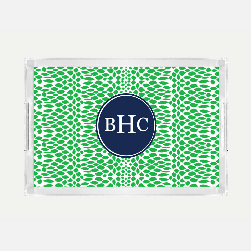Monogrammed Green Reptile Lucite Serving Tray