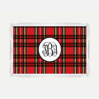 Monogrammed Plaid Lucite Serving Tray
