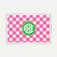 Monogrammed Pink Check Lucite Serving Tray
