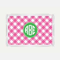 Monogrammed Pink Check Lucite Serving Tray