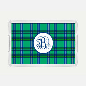 Monogrammed Plaid Lucite Serving Tray