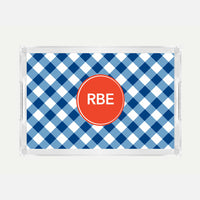 Monogrammed Blue Check Lucite Serving Tray
