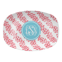 Monogrammed Coral Stripe Melamine Platter
