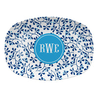 Monogrammed Blue China Melamine Platter