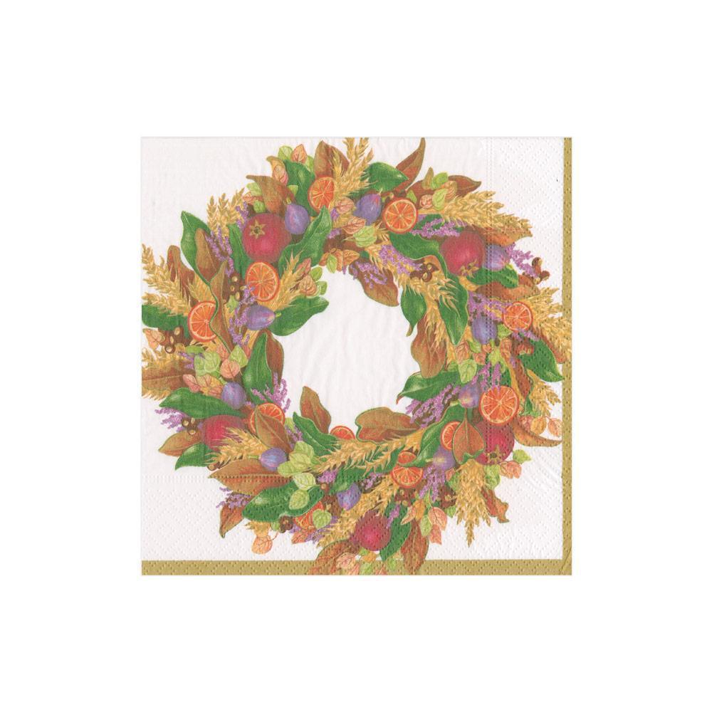 Autumn Wreath Ivory Cocktail Napkin