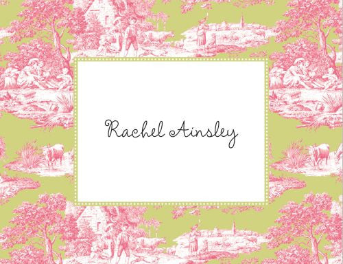 Toile Magenta and Green Foldover Note
