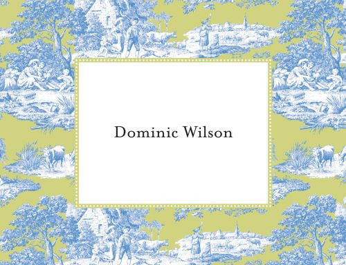 Toile Blue and Green Foldover Note