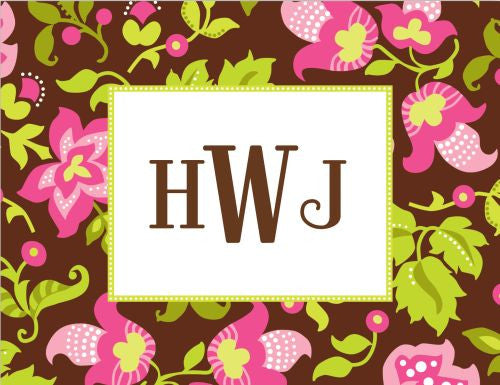 Brown Floral Monogram Folded Notes